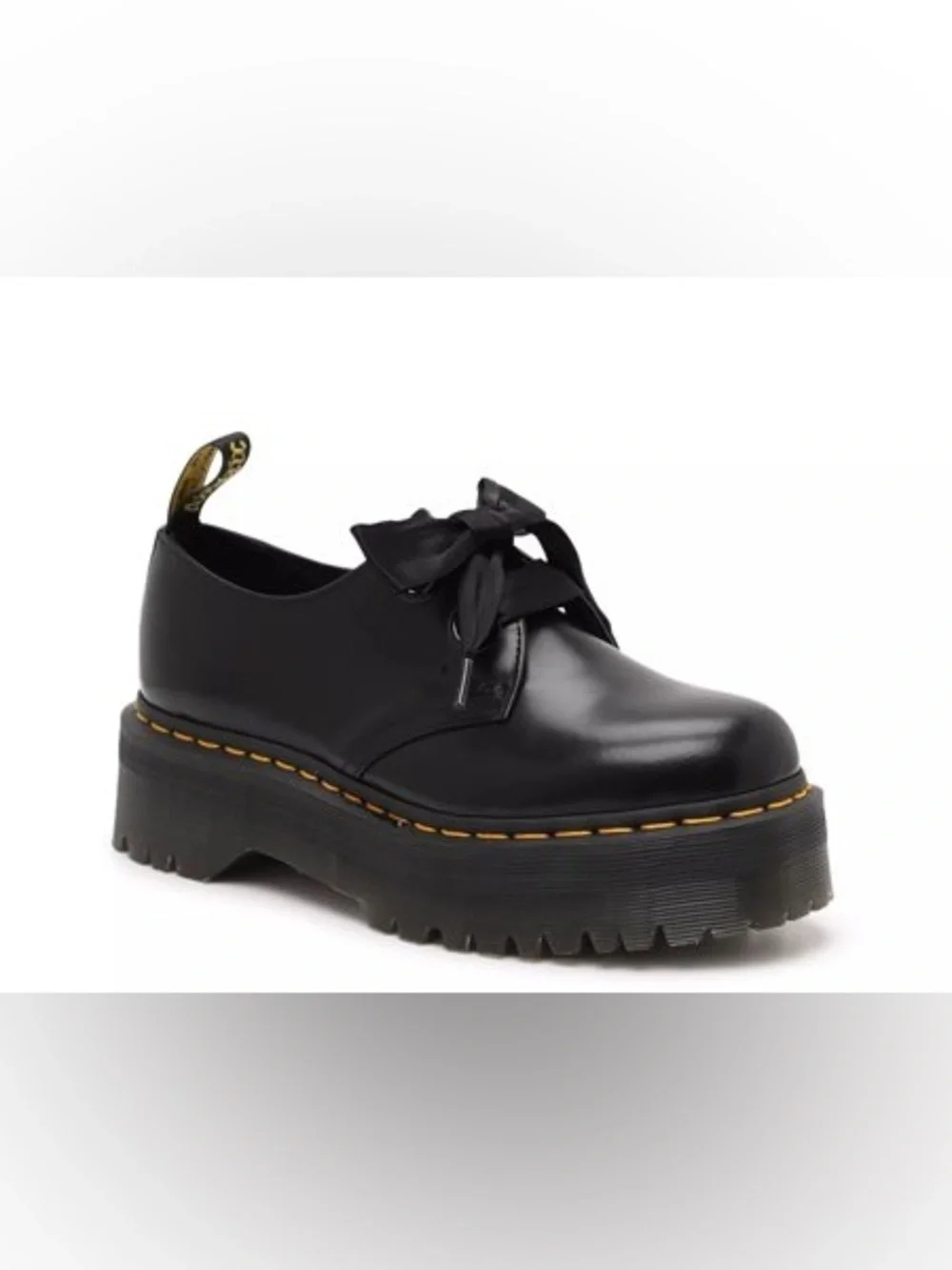 Dr. Doc Martens Holly Leather Lace Up Platform Black Oxfords